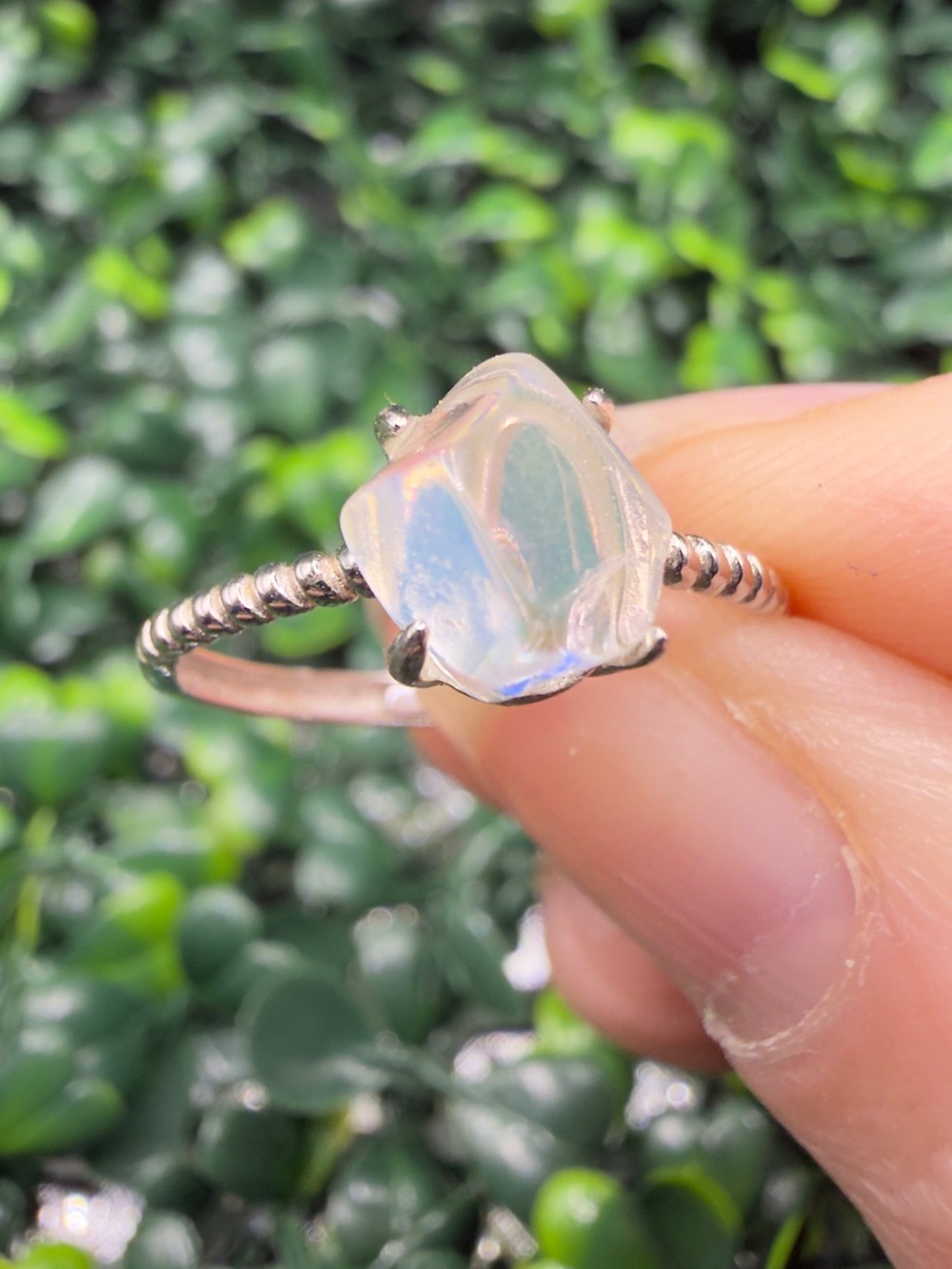 White Moonstone Adjustable Sterling Silver Ring